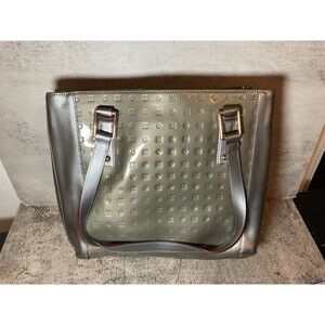 Arcadia Silver Patent Leather Logo Embossed Shoulder Bag Gorgeous